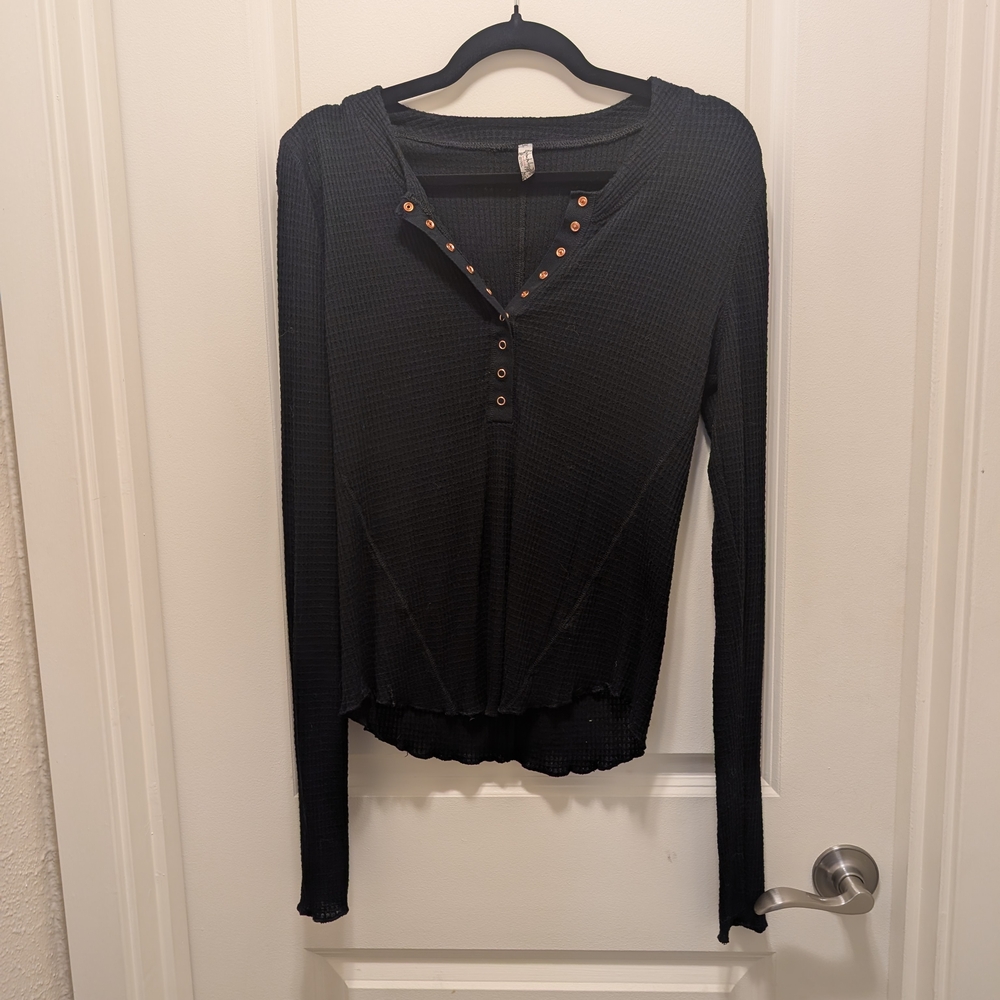 Black Fitted Long Sleeve Polo Blouse